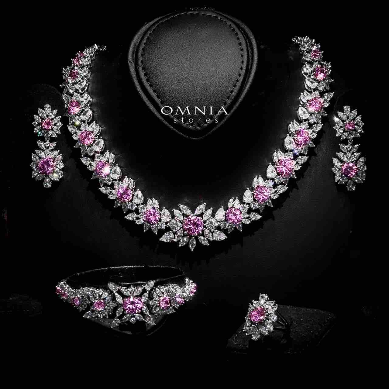 Omnia Nareen Pink Bridal Full Set in High Quality Zircon Stone Rhodium Plated - OMNIASTORES UAE
