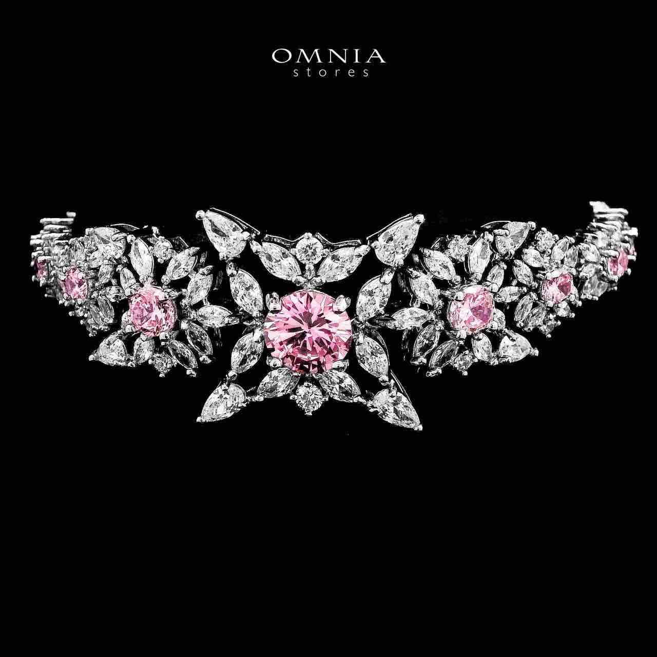 Omnia Nareen Pink Bridal Full Set in High Quality Zircon Stone Rhodium Plated - OMNIASTORES UAE