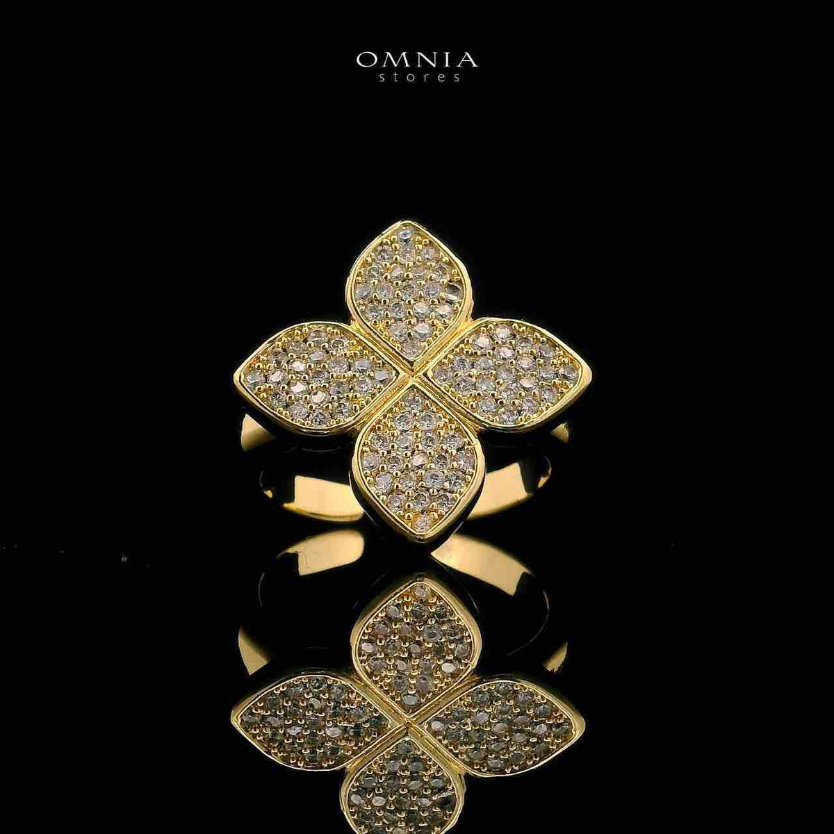 Omnia Golden Clove Long Chain Full Set with High-Quality Simulated Diamonds Gold Plated 100cm - OMNIASTORES UAE