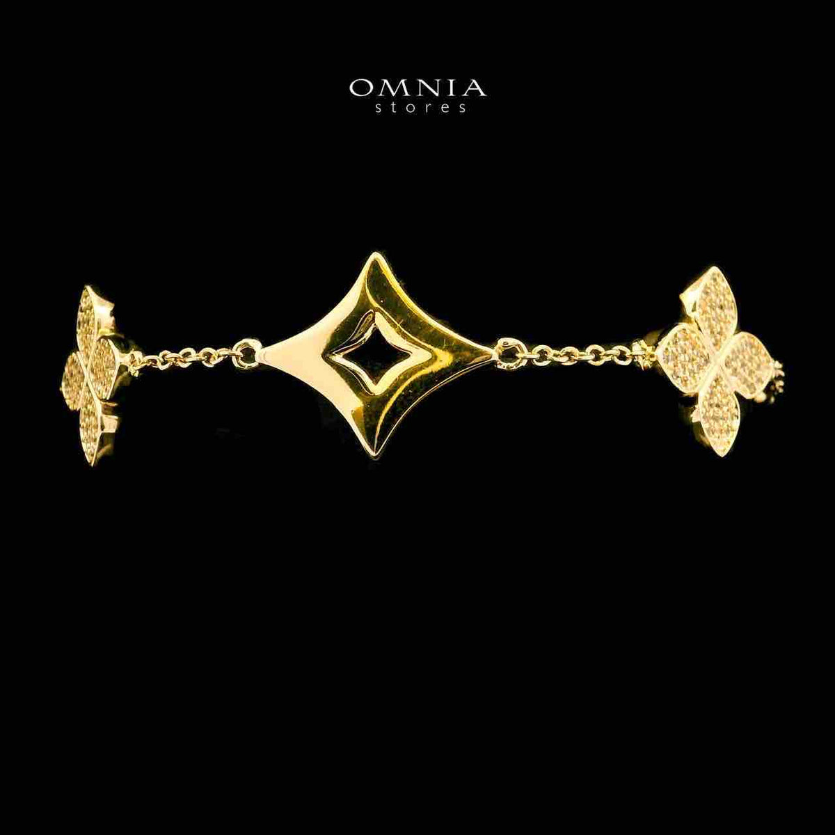 Omnia Golden Clove Long Chain Full Set with High-Quality Simulated Diamonds Gold Plated 100cm - OMNIASTORES UAE