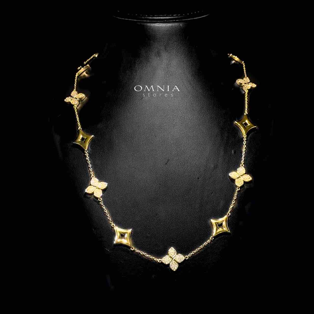 Omnia Golden Clove Long Chain Full Set with High-Quality Simulated Diamonds 18k Gold Plated 100cm - OMNIASTORES UAE