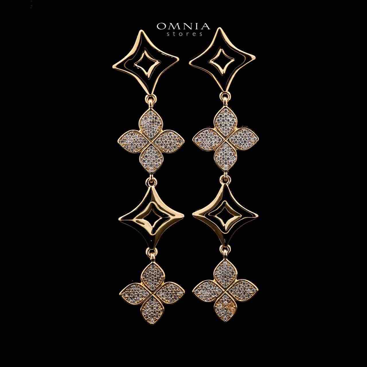 Omnia Golden Clove Long Chain Full Set with High-Quality Simulated Diamonds 18k Gold Plated 100cm - OMNIASTORES UAE
