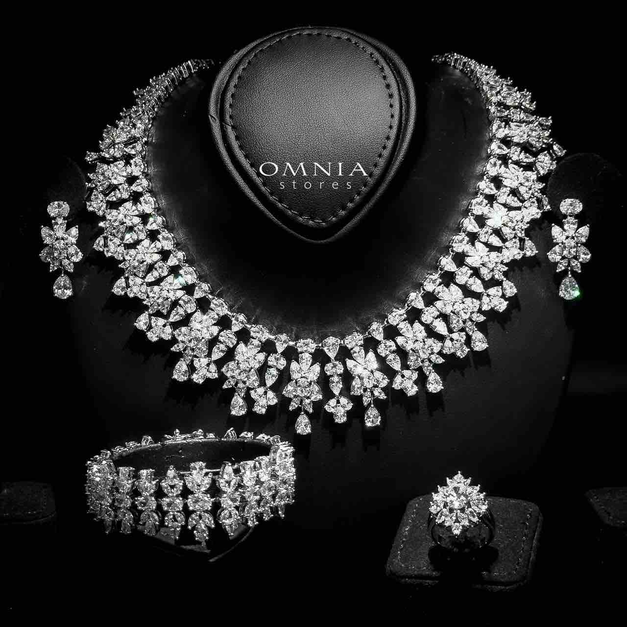 Omnia Dema White Bridal Full Set in High Quality Zircon Stone Rhodium Plated - OMNIASTORES UAE