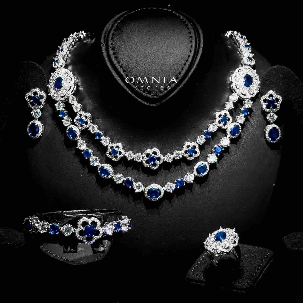 Omnia Esra Blue Full Set in High Quality Zircon Stone Rhodium Plated - OMNIASTORES UAE
