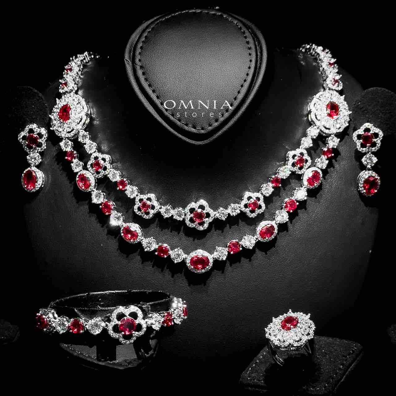 Omnia Esra Red Full Set in High Quality Zircon Stone Rhodium Plated - OMNIASTORES UAE