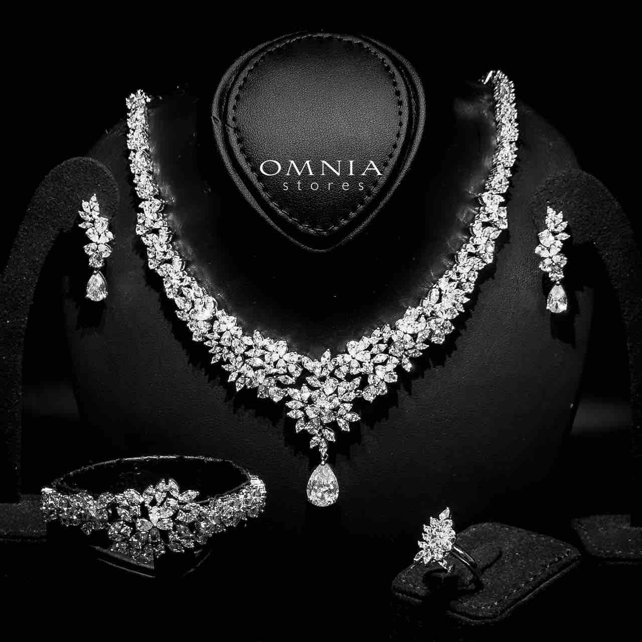 Omnia Fakhira White Bridal Full Set in High Quality Zircon Stone in Rhodium Plated - OMNIASTORES UAE