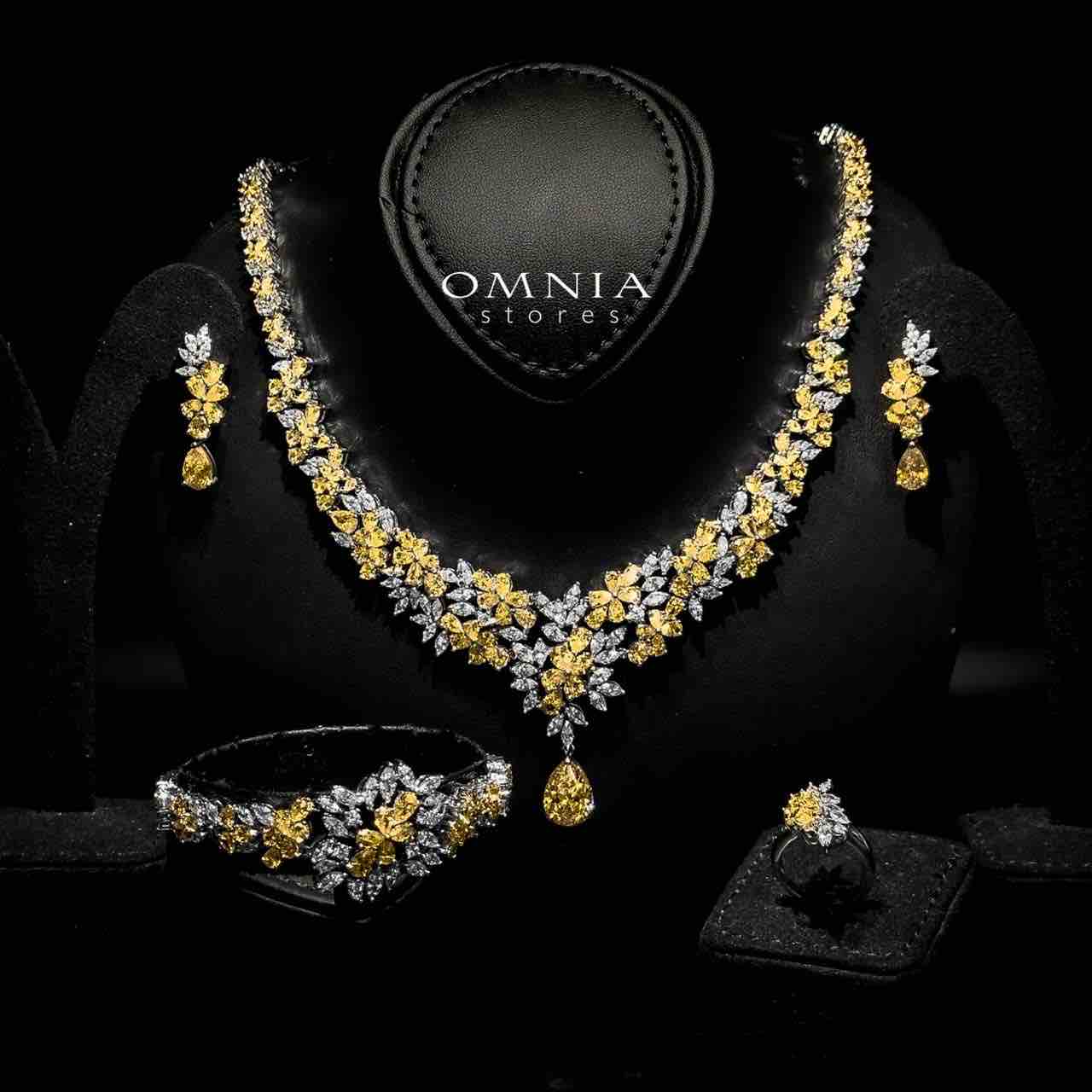 Omnia Fakhira Yellow Bridal Full Set in High Quality Zircon Stone in Rhodium Plated - OMNIASTORES UAE