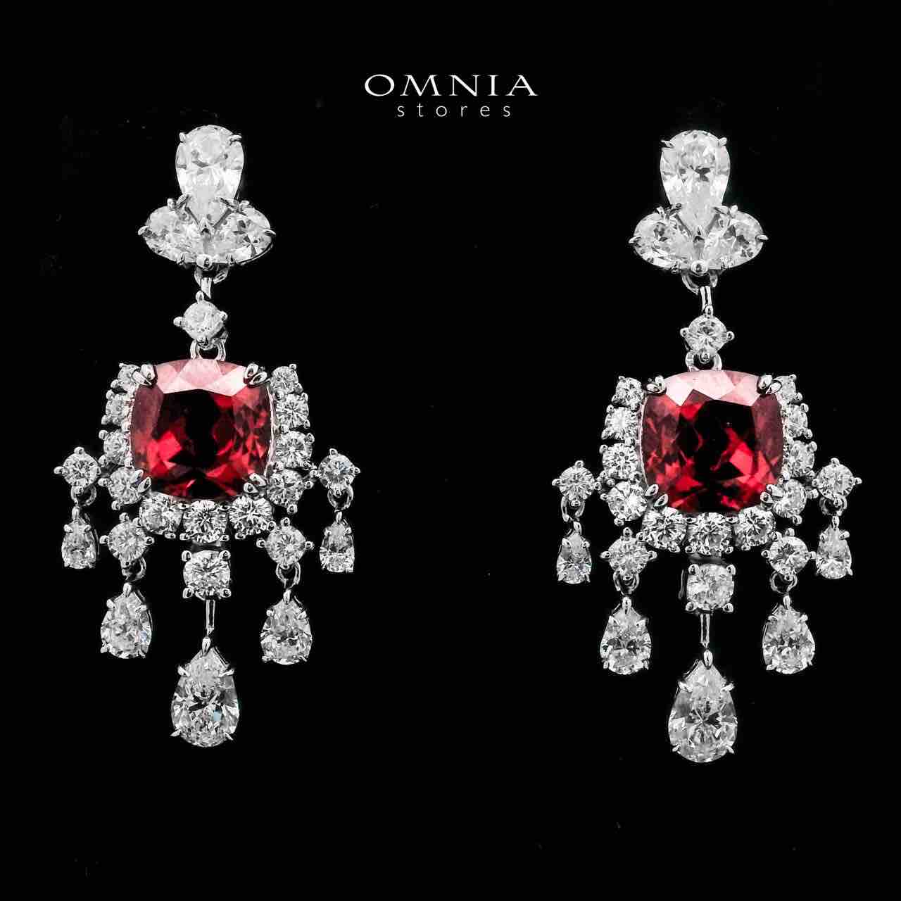 Omnia Madiha Red Drop Earrings 925 Silver Certified in High Quality Lab-Grown Ruby Stone - OMNIASTORES UAE