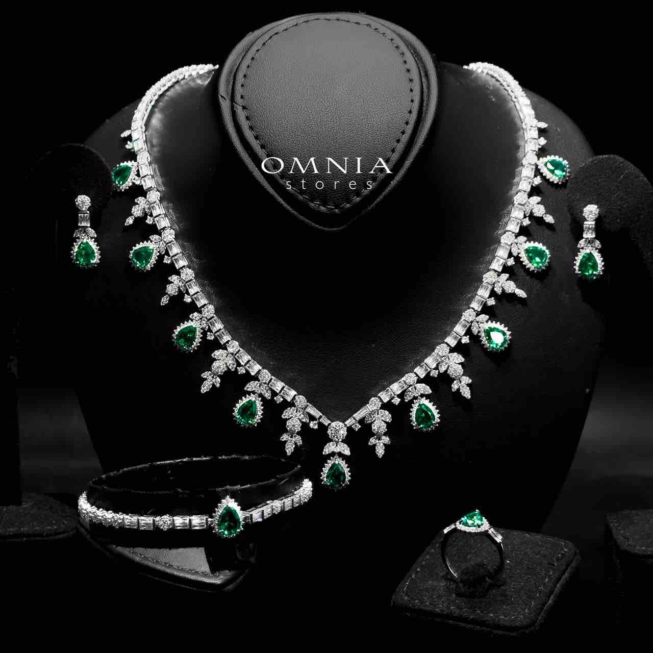 Omnia Milena Green Bridal Full Set in 925 Silver High Quality Simulated Diamonds - OMNIASTORES UAE