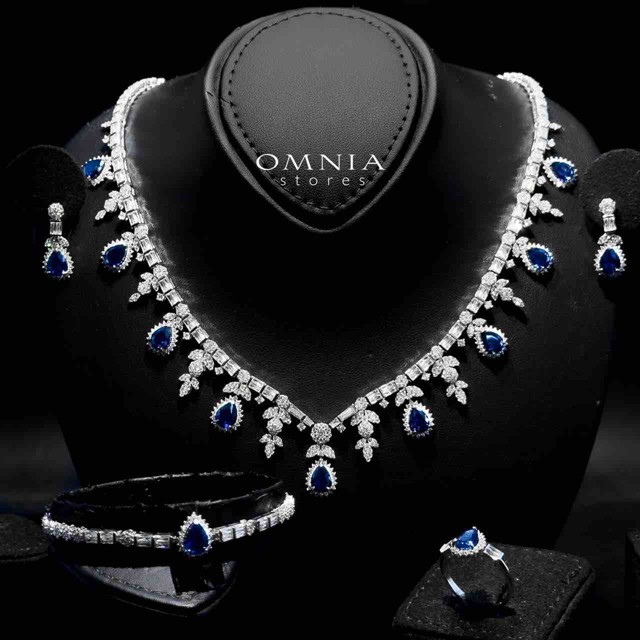 Omnia Milena Blue Bridal Full Set in 925 Silver High Quality Simulated Diamonds - OMNIASTORES UAE