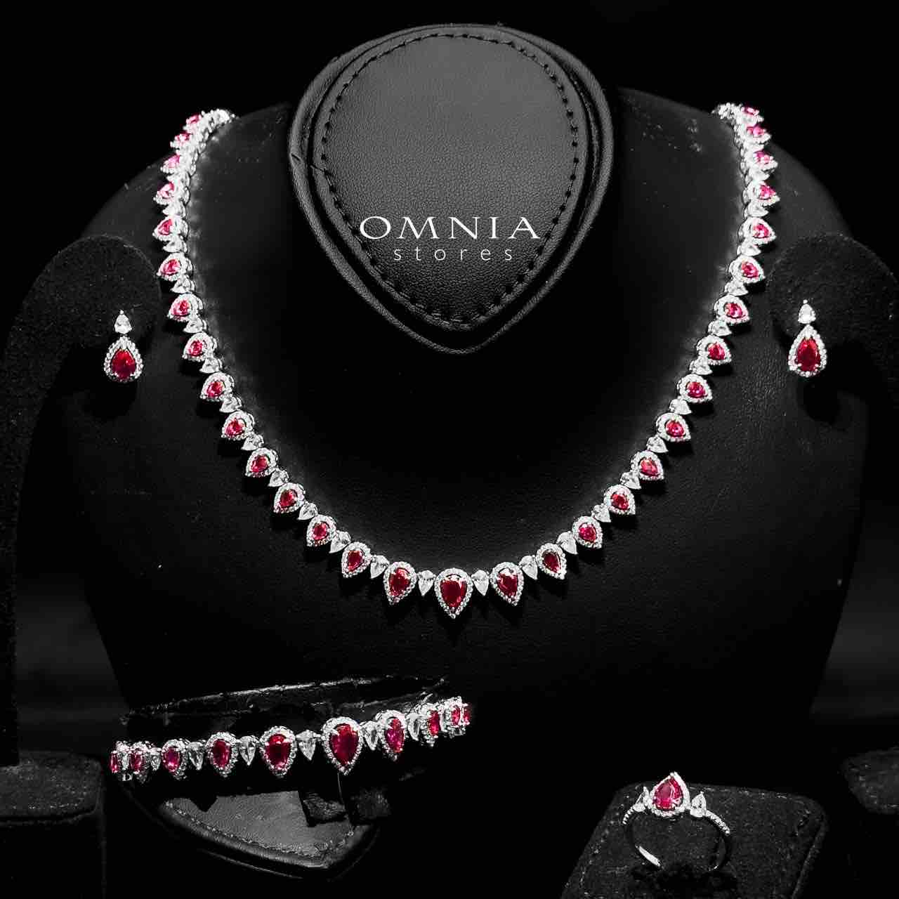 Omnia Sundus Maroon Bridal Full Set in 925 Silver High Quality Simulated Diamonds - OMNIASTORES UAE