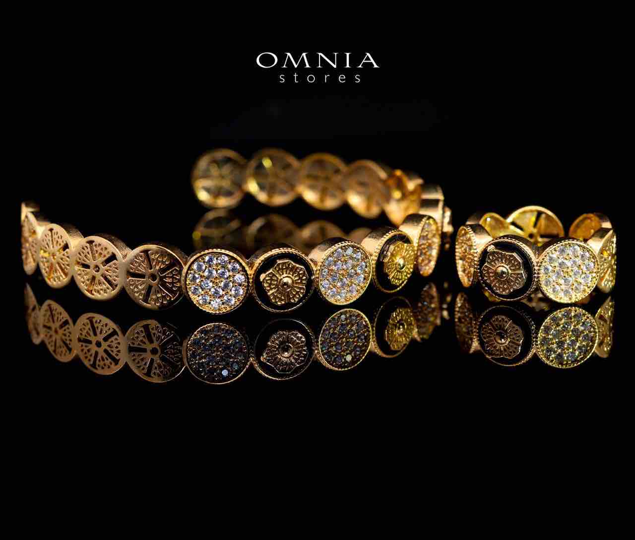 Omnia Golden Cuff With Bracelet and Ring with Black In Rhodium Plated - OMNIASTORES UAE
