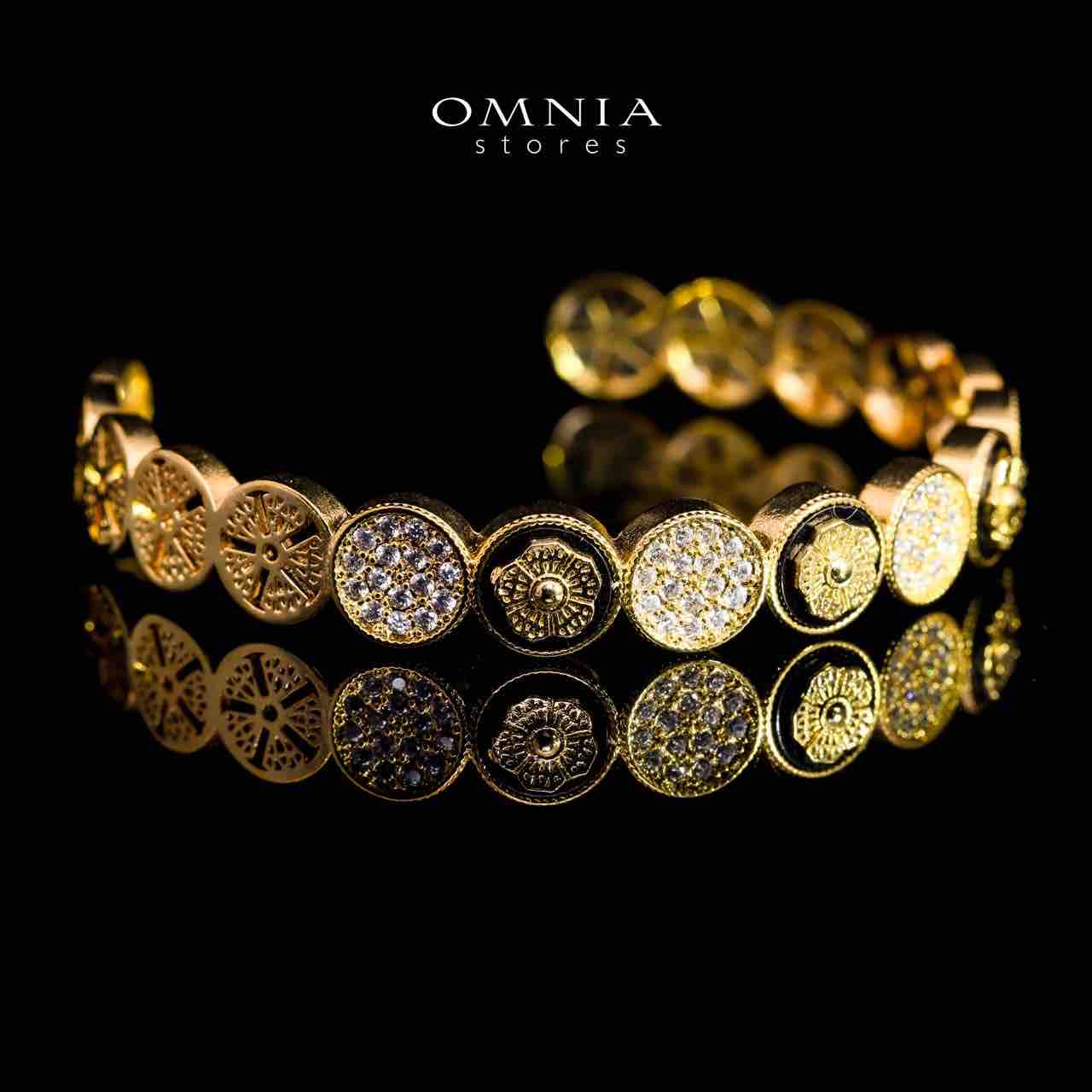 Omnia Golden Cuff With Bracelet and Ring with Black In Rhodium Plated - OMNIASTORES UAE