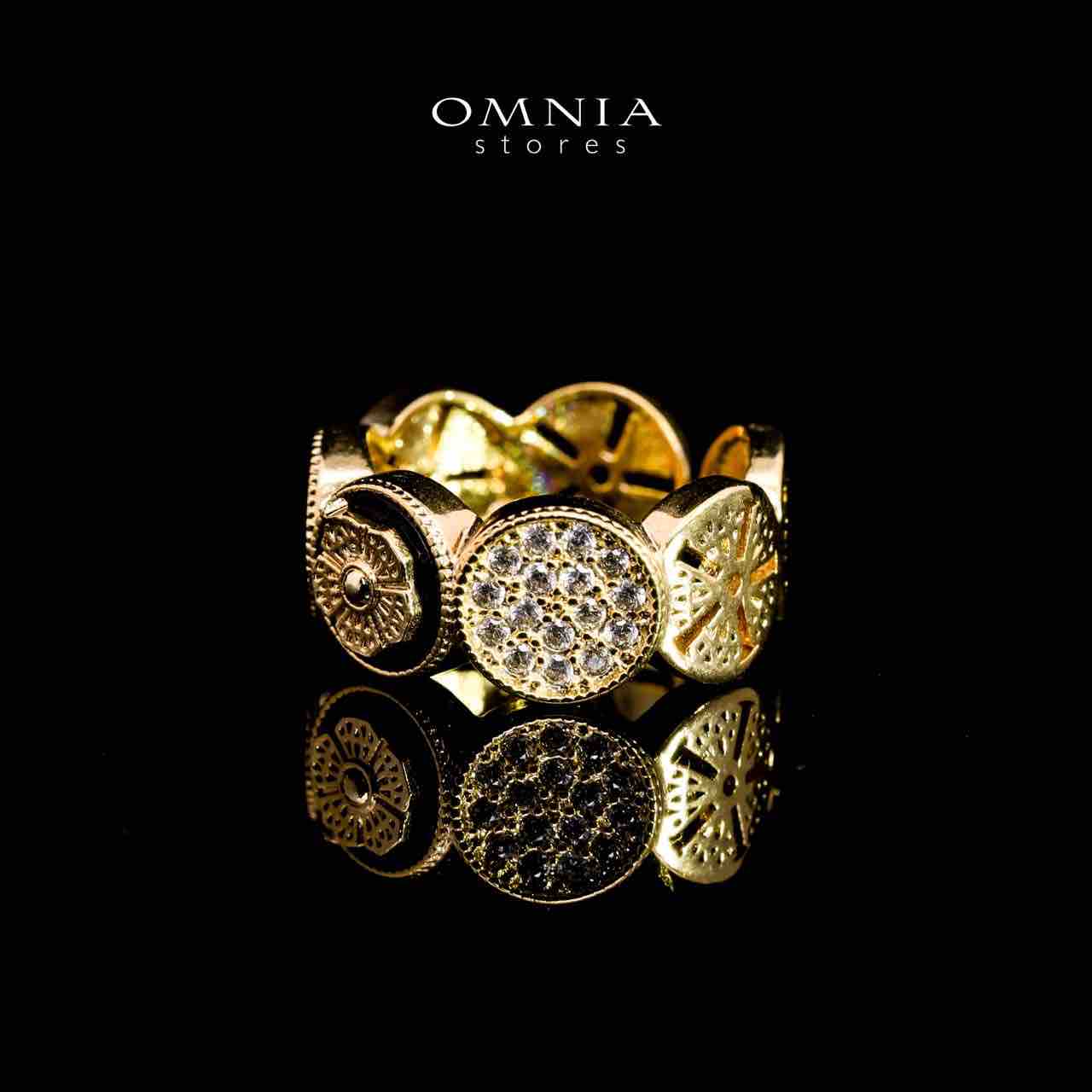 Omnia Golden Cuff With Bracelet and Ring with Black In Rhodium Plated - OMNIASTORES UAE