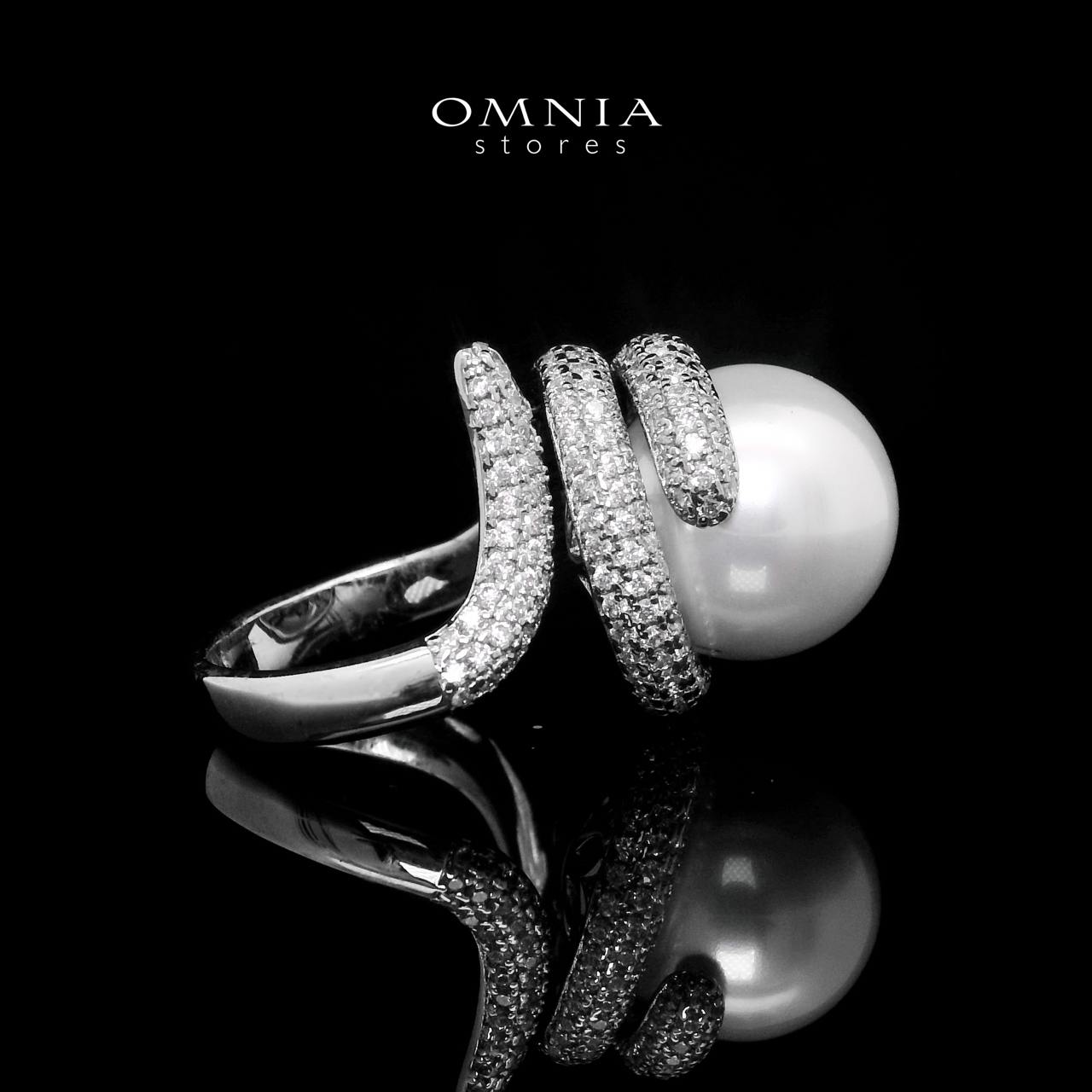 Omnia Leena White Pearl Ring in High Quality Copper Rhodium Plated