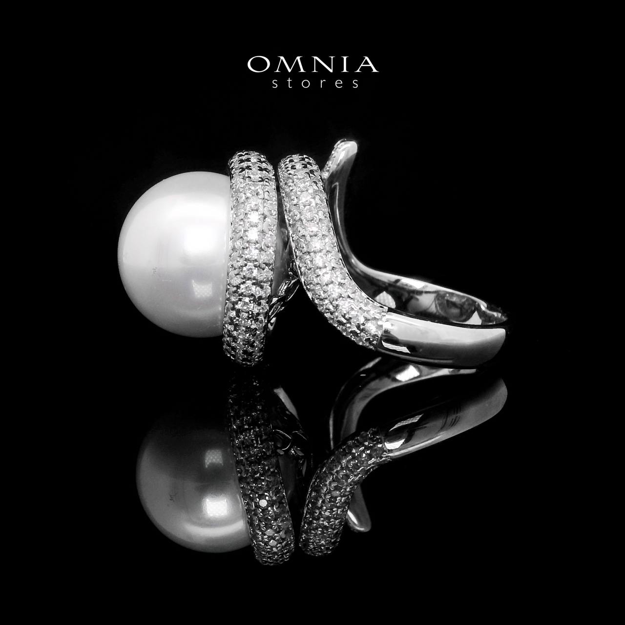 Omnia Leena White Pearl Ring in High Quality Copper Rhodium Plated