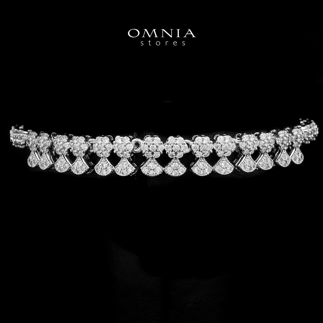 Omnia Tariqah Bracelet in High Quality Zircon Stone Rhodium Plated - OMNIASTORES UAE