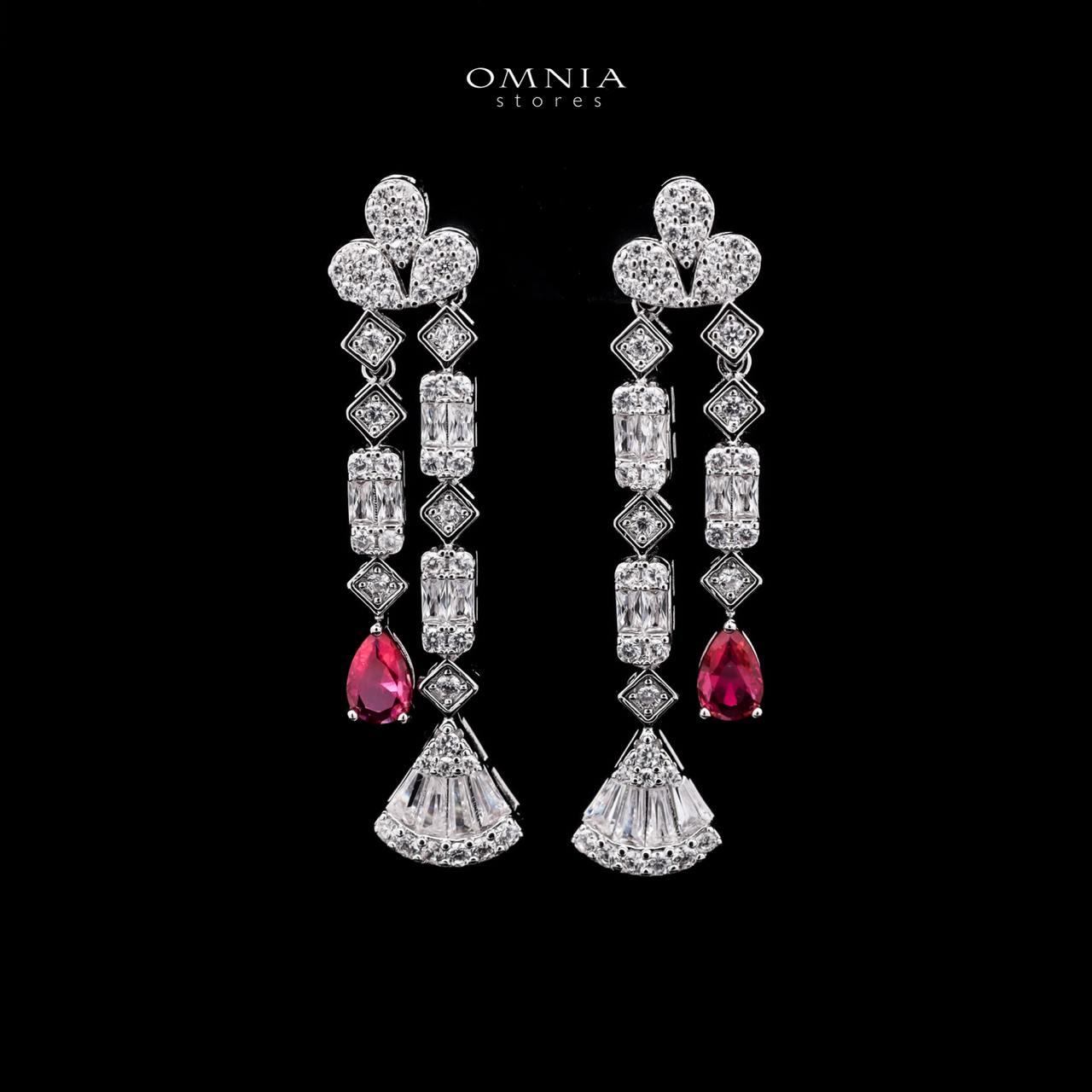 Omnia Marwa Maroon Bridal Full Set in High Quality Zircon Stone Rhodium Plated - OMNIASTORES UAE