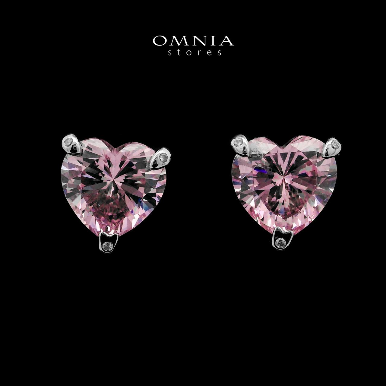 Omnia Shaden Pink Heart Stud Earrings in 925 Silver with High-Quality Simulated Diamonds - OMNIASTORES UAE