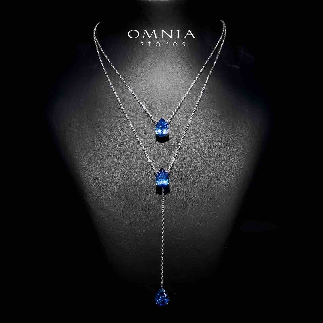 Omnia Scarlett Blue Teardrop Layered Necklace in 925 Silver with High-Quality Simulated Diamonds - OMNIASTORES UAE