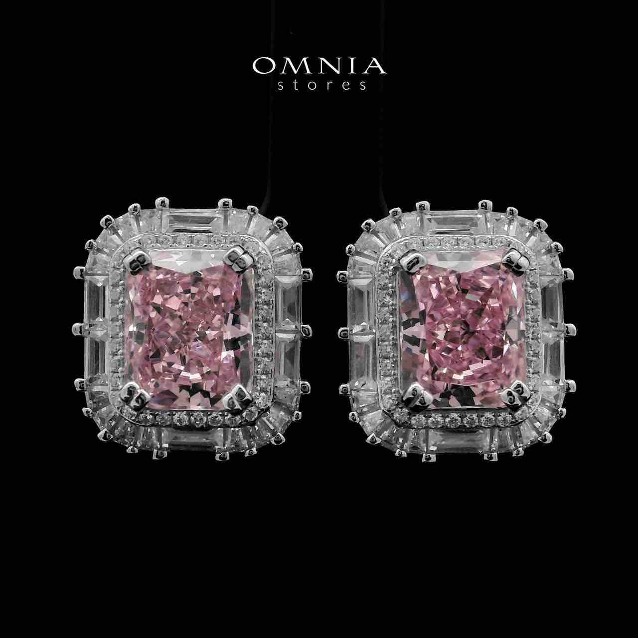 Wafaa Stud Pink Earrings 925 Silver in High Quality Simulated Diamonds