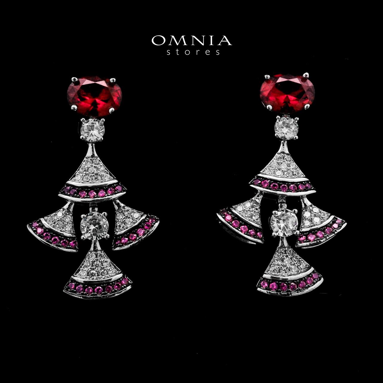 Zuleikha Red Drop Earrings In High-Quality Zircon Stones in a Rhodium Plated - OMNIASTORES UAE