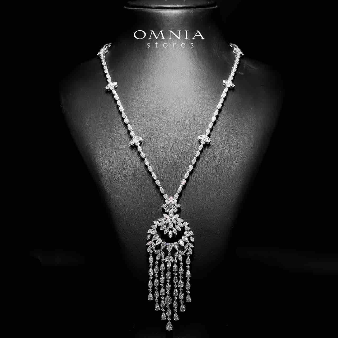 Omnia Abbir White Bridal Long chain Set Accessories High Quality Zircon Stone In Rhodium Plated - OMNIASTORES UAE