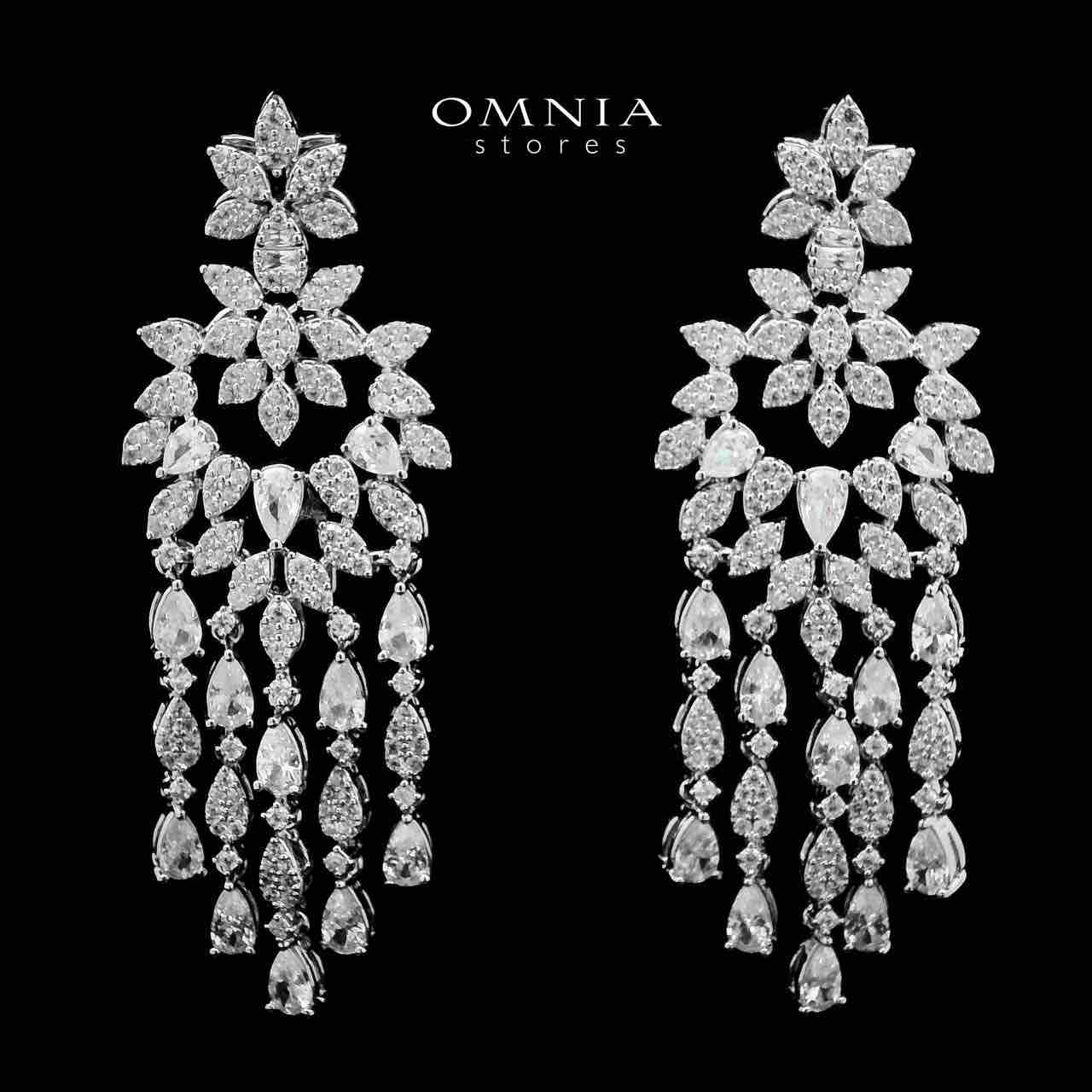 Omnia Abbir White Bridal Long chain Set Accessories High Quality Zircon Stone In Rhodium Plated - OMNIASTORES UAE