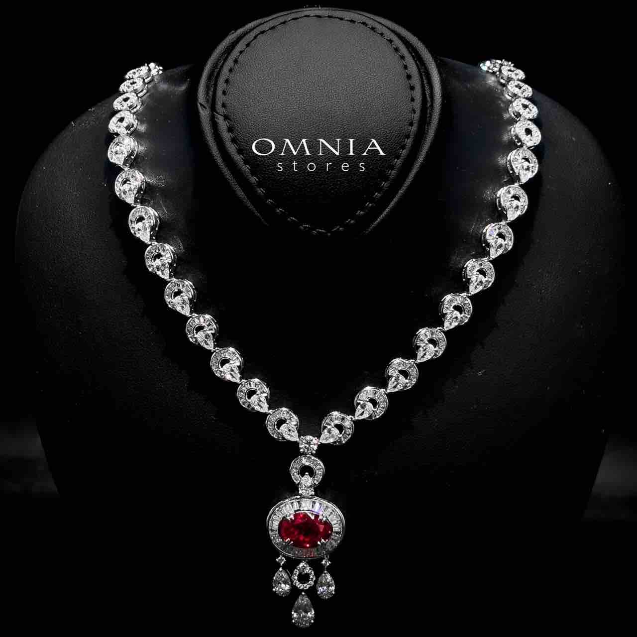 Omnia Hayah Red Bridal Full Set in High Quality Zircon Stone in Rhodium Plated - OMNIASTORES UAE