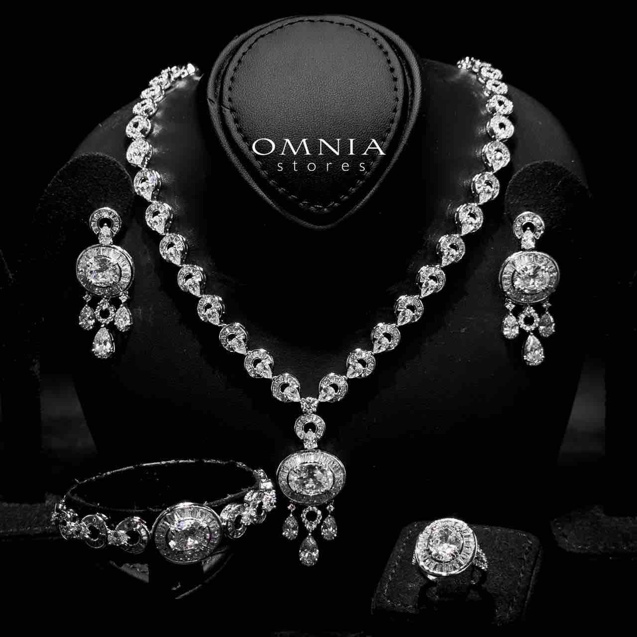 Omnia Hayah White Bridal Full Set in High Quality Zircon Stone in Rhodium Plated - OMNIASTORES UAE