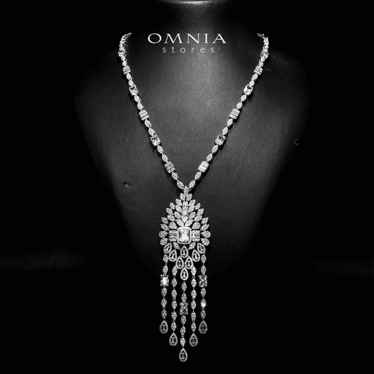 Sharjaha White Bridal Long chain Set Accessories High Quality Zircon Stone In Rhodium Plated - OMNIASTORES UAE