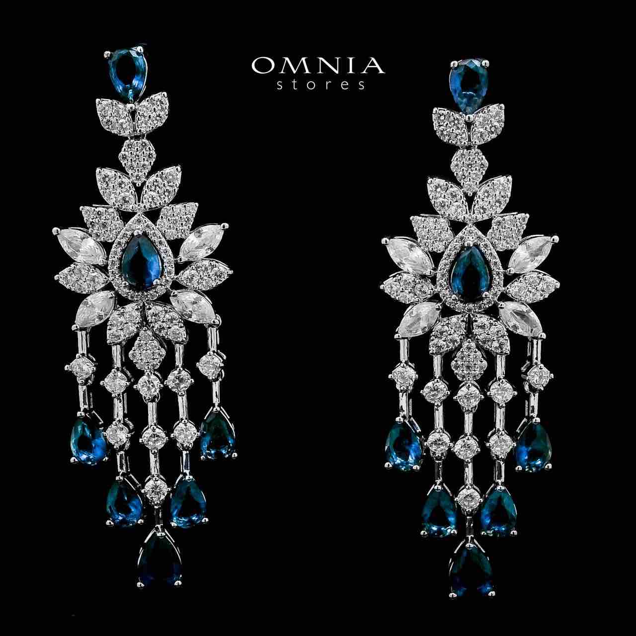 Azadeh Blue Bridal Long chain Set Accessories High Quality Zircon Stone In Rhodium Plated - OMNIASTORES UAE