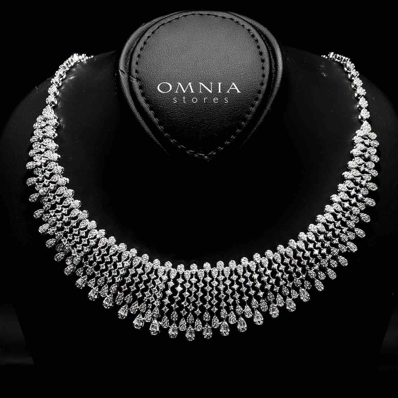 Omnia Behnaz White Bridal Full Set in High Quality Zircon Stone in Rhodium Plated - OMNIASTORES UAE