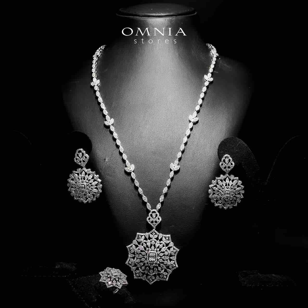 Omnia Delnaz White Long Chain Full Set in High Quality Zircon Stone in Rhodium Plated - OMNIASTORES UAE