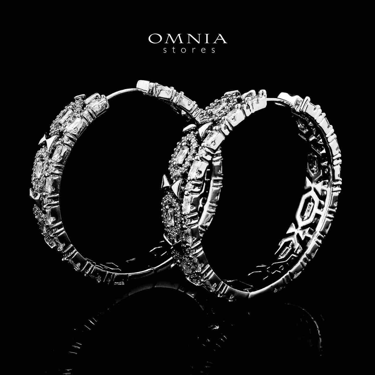 Haleh Hoop Silver Color Earrings in High Quality Zircon Stone in Rhodium Plated - OMNIASTORES UAE