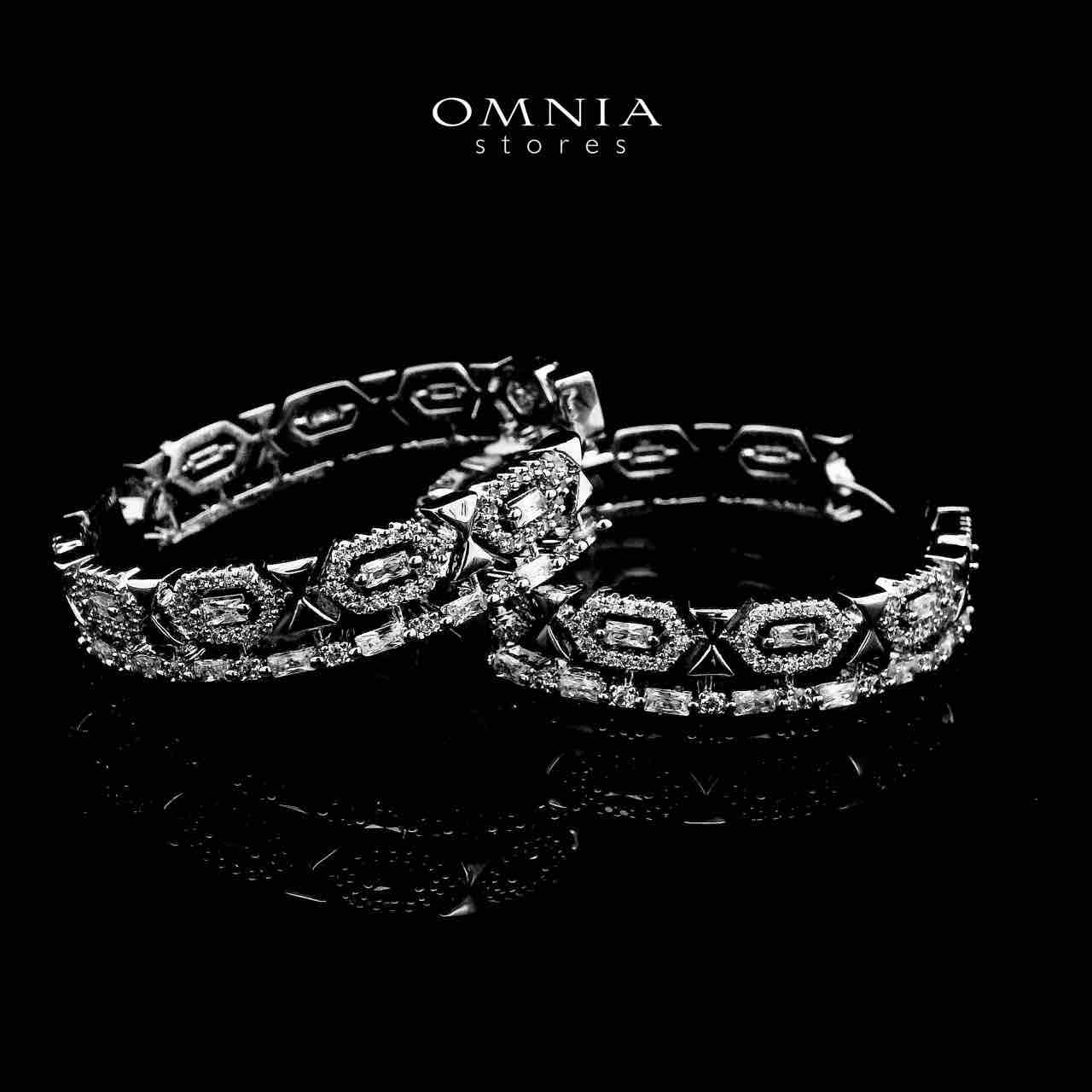 Haleh Hoop Silver Color Earrings in High Quality Zircon Stone in Rhodium Plated - OMNIASTORES UAE