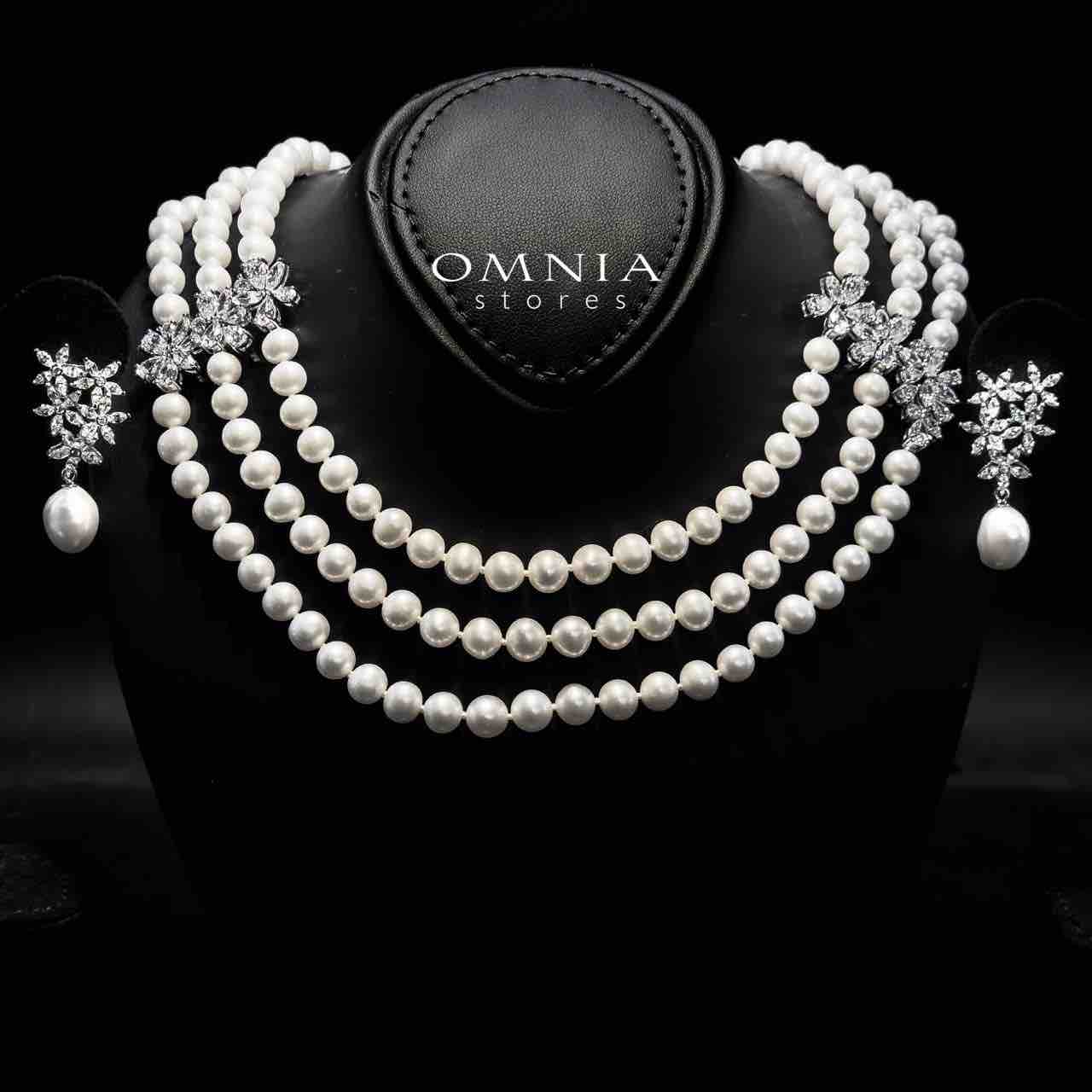 Omnia Katayoun Fresh Real Water Pearl Necklace and Earrings Set in 925 Silver Accessories With High Quality Simulated Diamonds - OMNIASTORES UAE