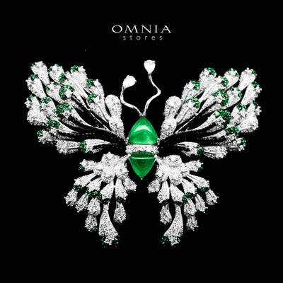 Omnia Omara Butterfly Green Brooch in 925 Pure Silver Tarnish Resistant Plating