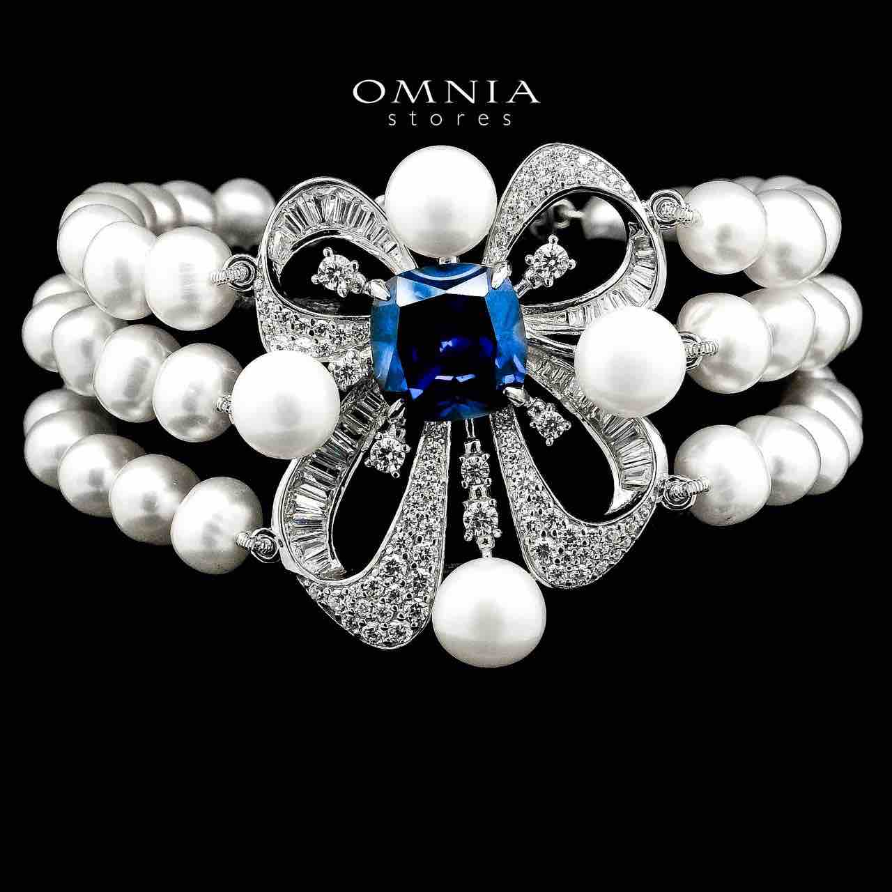 Mahboobeh Blue Pearl Bracelet in 925 Silver with High Quality Simulated Diamonds - OMNIASTORES UAE