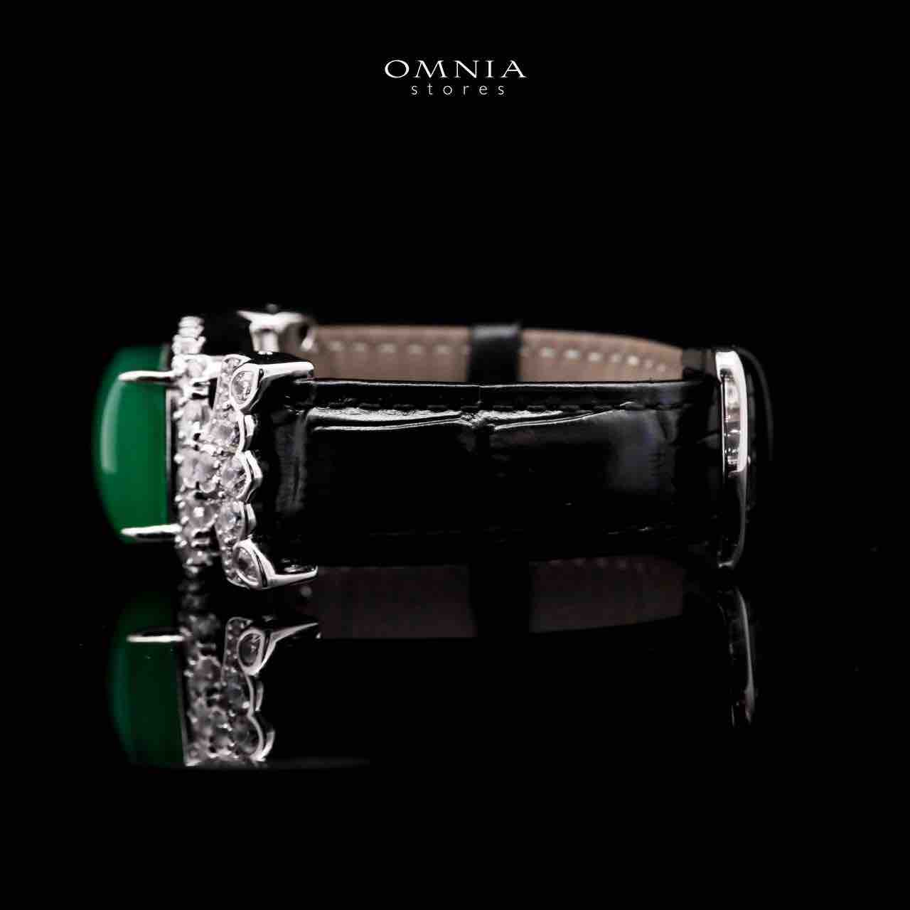 Omnia Nafiseh Black Genuine Leather Belt Bracelet In 925 Silver Certified High Quality Lab Grown Stones - OMNIASTORES UAE