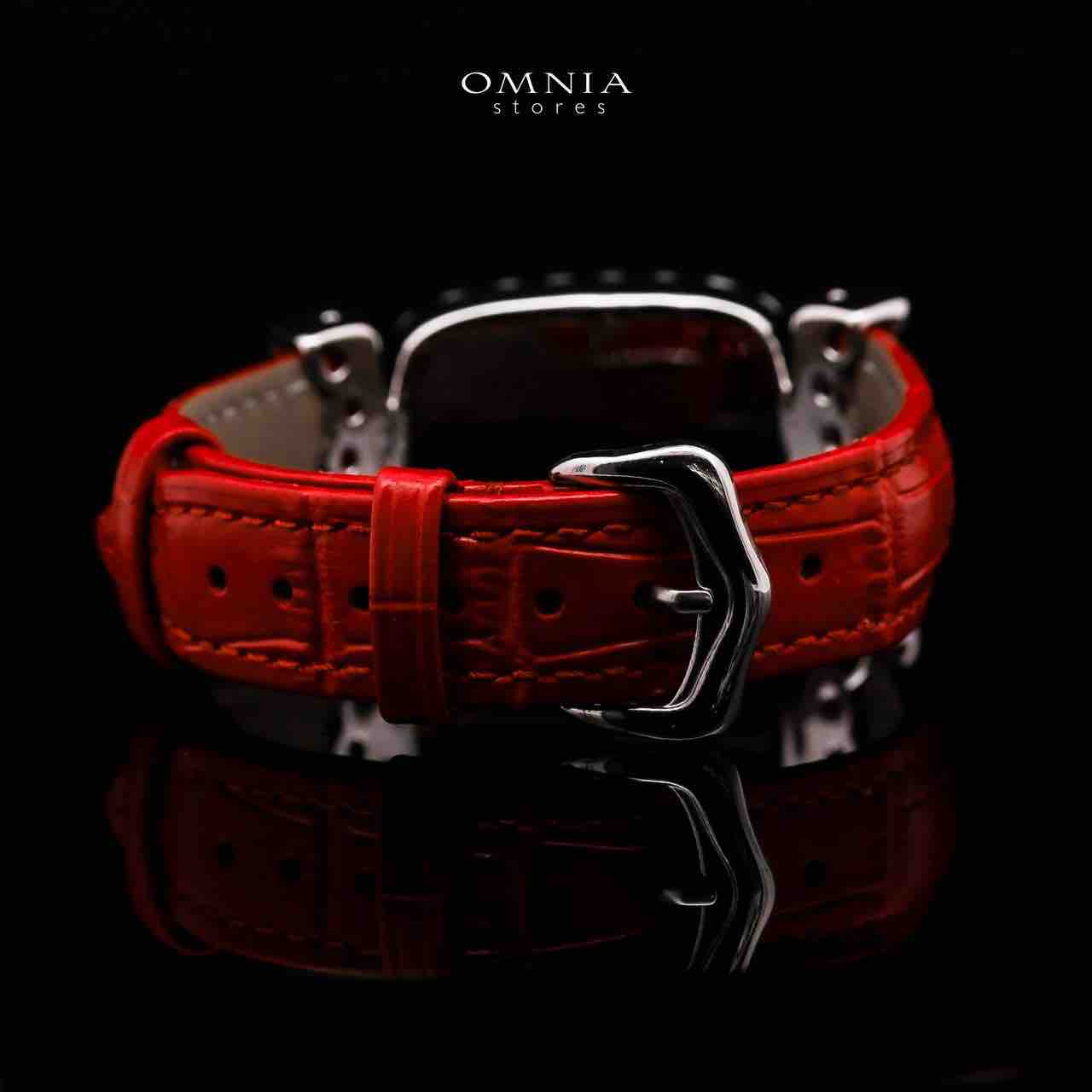 Omnia Nafiseh Red Genuine Leather Belt Bracelet In 925 Silver High Quality Lab Grown Stones - OMNIASTORES UAE