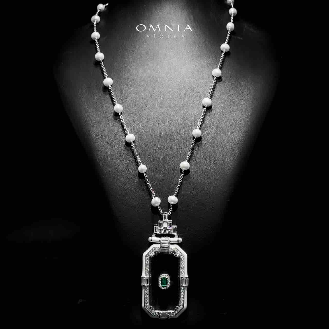 Omnia Parvaneh Fresh Real Water Pearl Long Chain Necklace & Drop Pearl Earrings in 925 Silver with High-Quality Simulated Diamonds - OMNIASTORES UAE