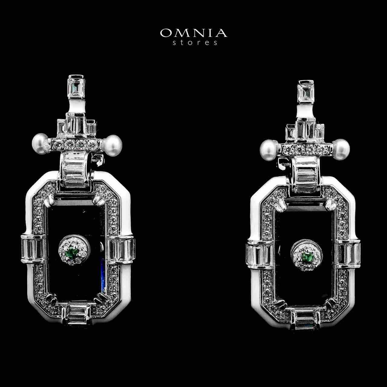 Omnia Parvaneh Fresh Real Water Pearl Long Chain Necklace & Drop Pearl Earrings in 925 Silver with High-Quality Simulated Diamonds - OMNIASTORES UAE