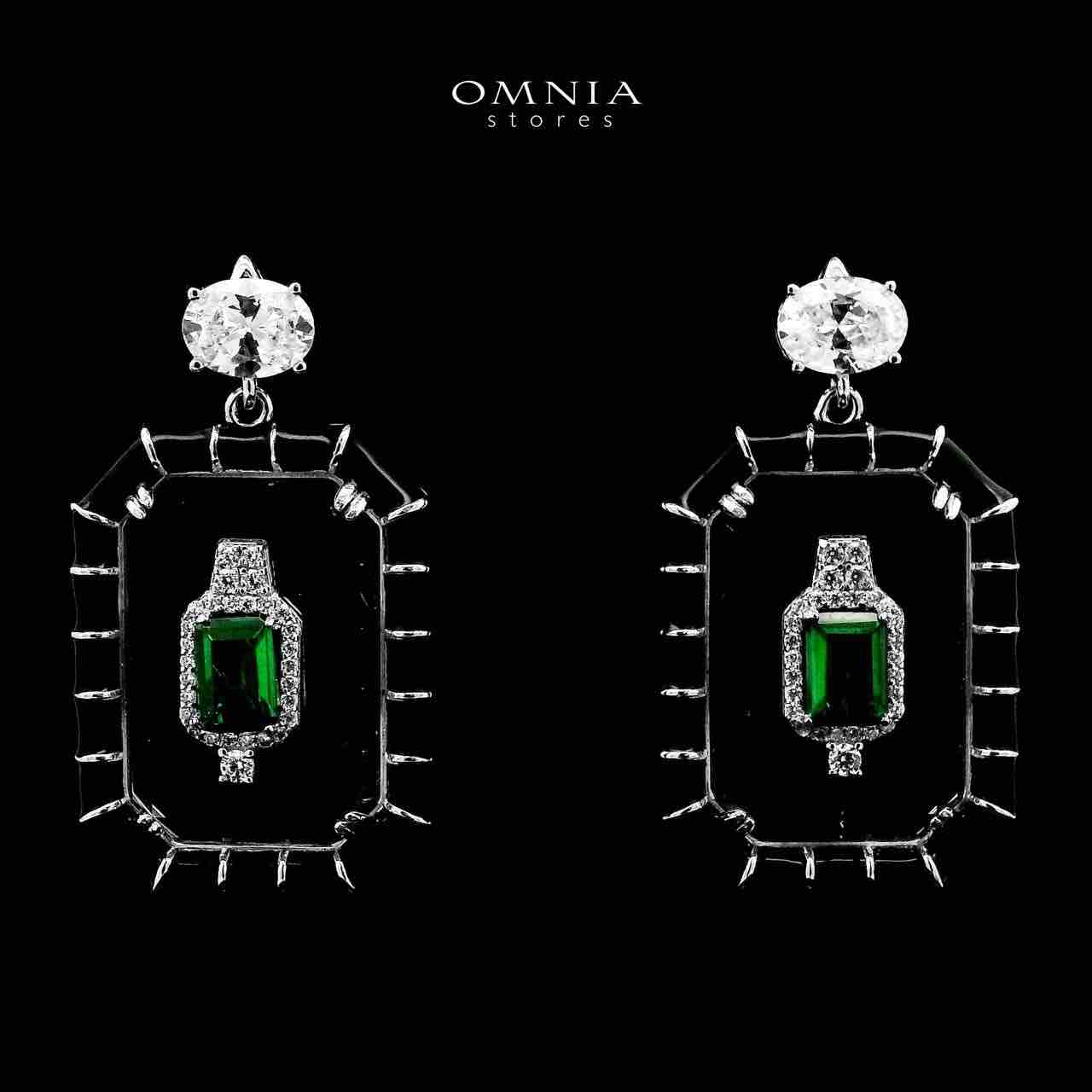 Omnia Parvin Black Long Chain Necklace & Drop Pearl Earrings in 925 Silver with High-Quality Simulated Diamonds - OMNIASTORES UAE