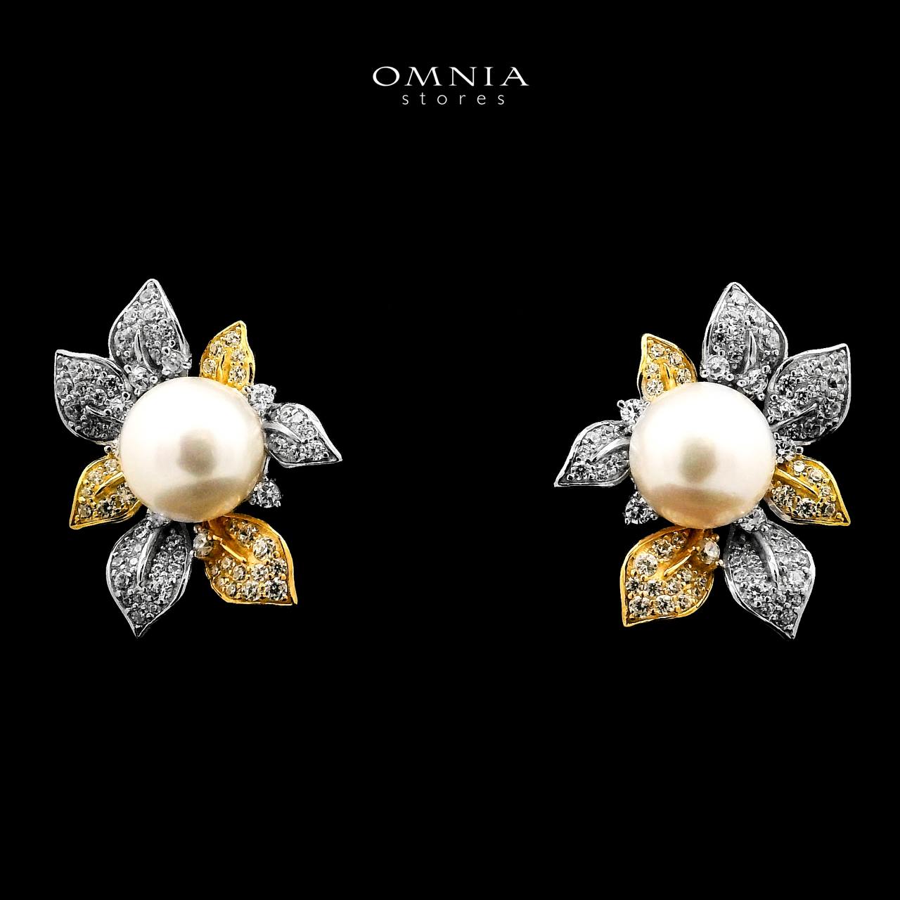 Omnia Estelle Fresh Real Water Pearl Golden And Silver Earrings in 925 Silver In High Quality Simulated Diamonds - OMNIASTORES UAE