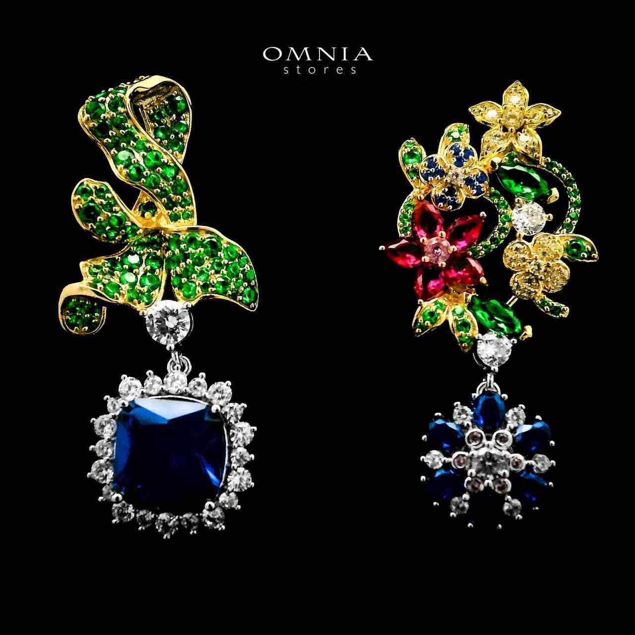 Omnia Camille Flower Design Golden Multi Color Earrings in 925 Silver In High Quality Simulated Diamonds - OMNIASTORES UAE