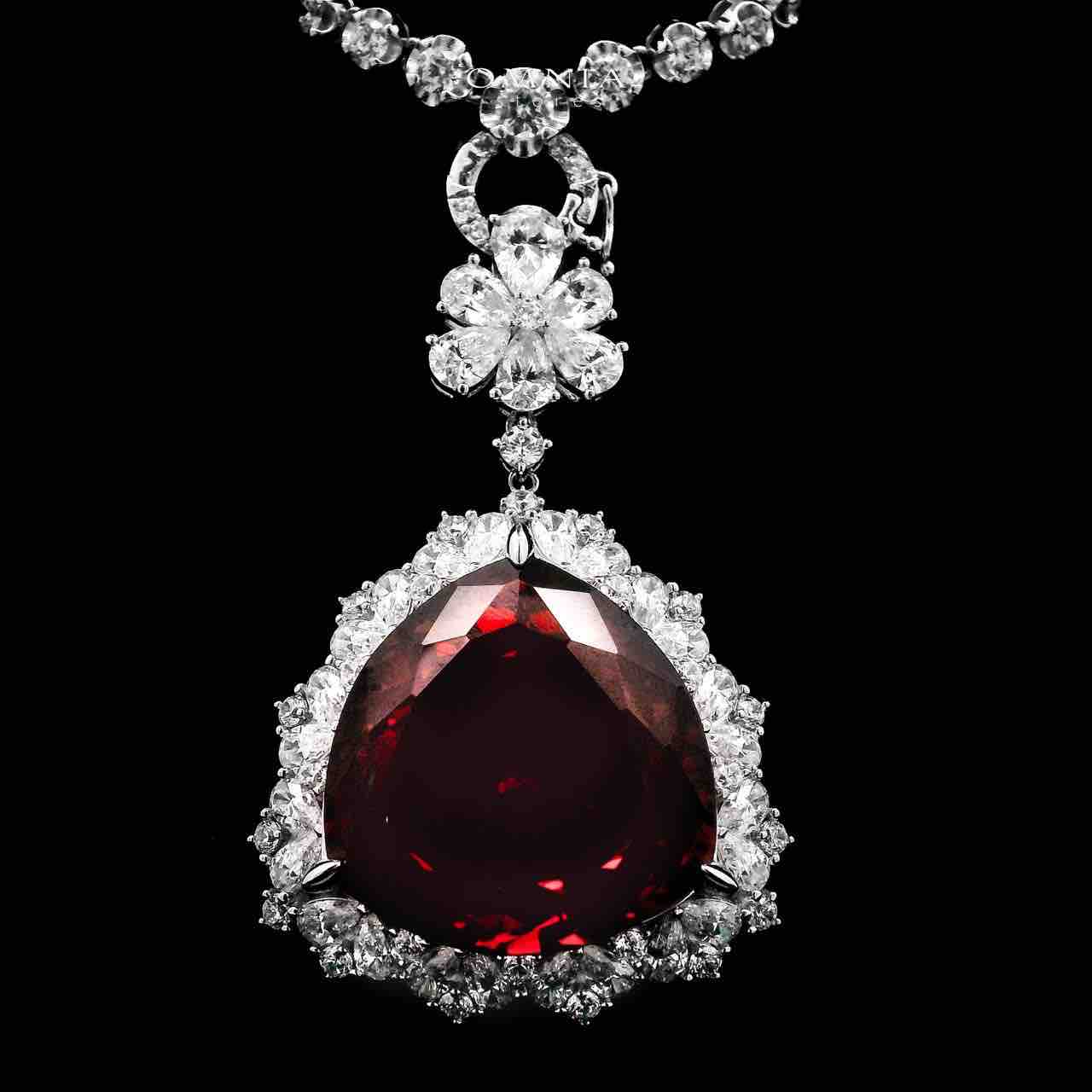 Omnia Dania Silver Long Chain With Red Pendant Necklace In 925 Silver Certified High Quality Lab Grown Stones - OMNIASTORES UAE