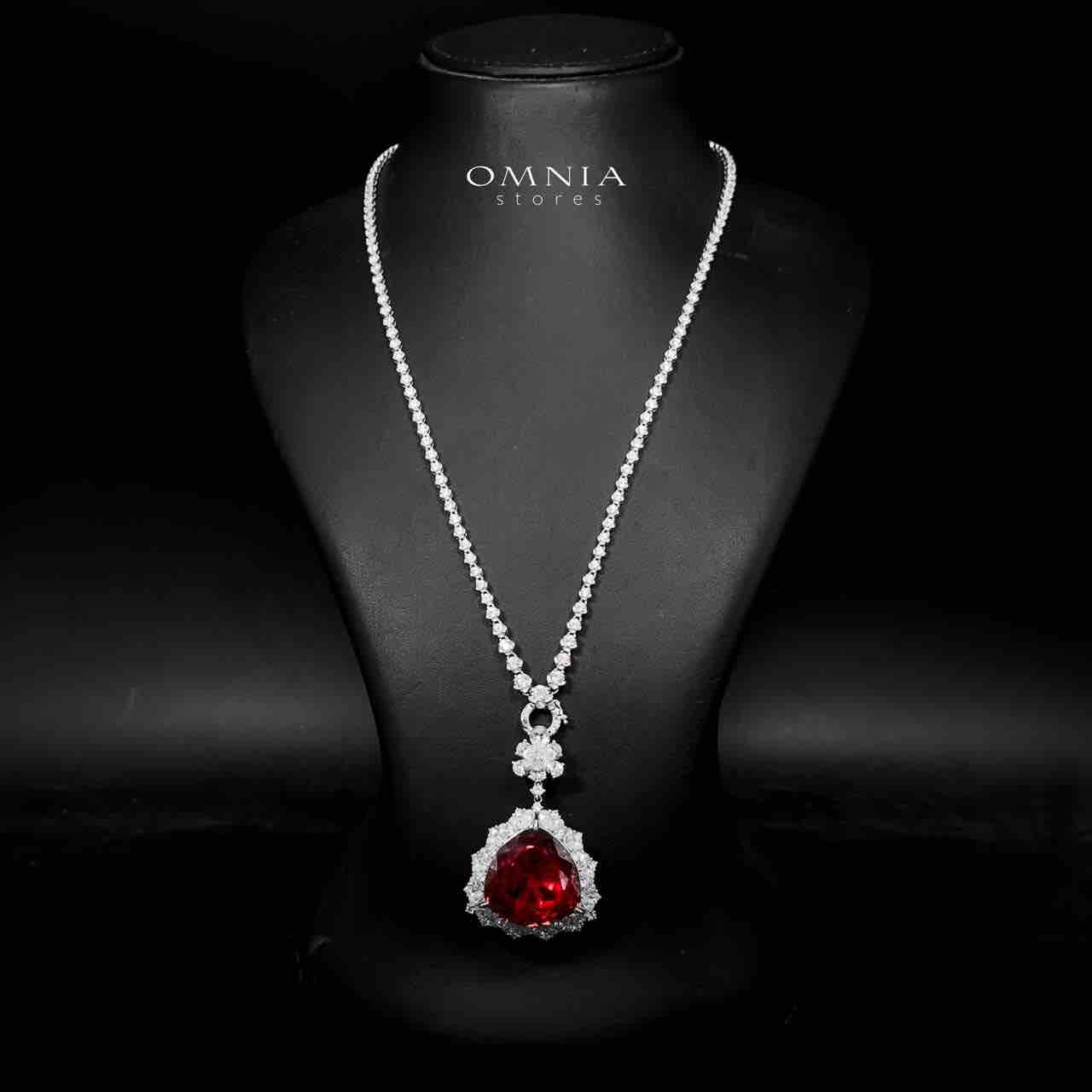 Omnia Dania Silver Long Chain With Red Pendant Necklace In 925 Silver Certified High Quality Lab Grown Stones - OMNIASTORES UAE