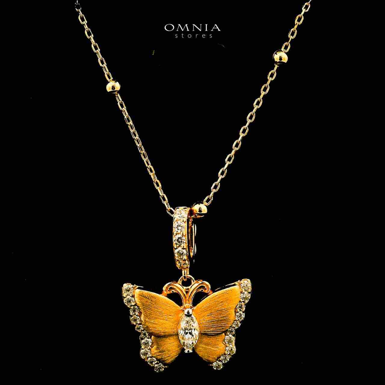 Omnia Rimsha Butterfly Double Side Golden Necklace In 925 Silver Certified High Quality Lab Grown Stones - OMNIASTORES UAE