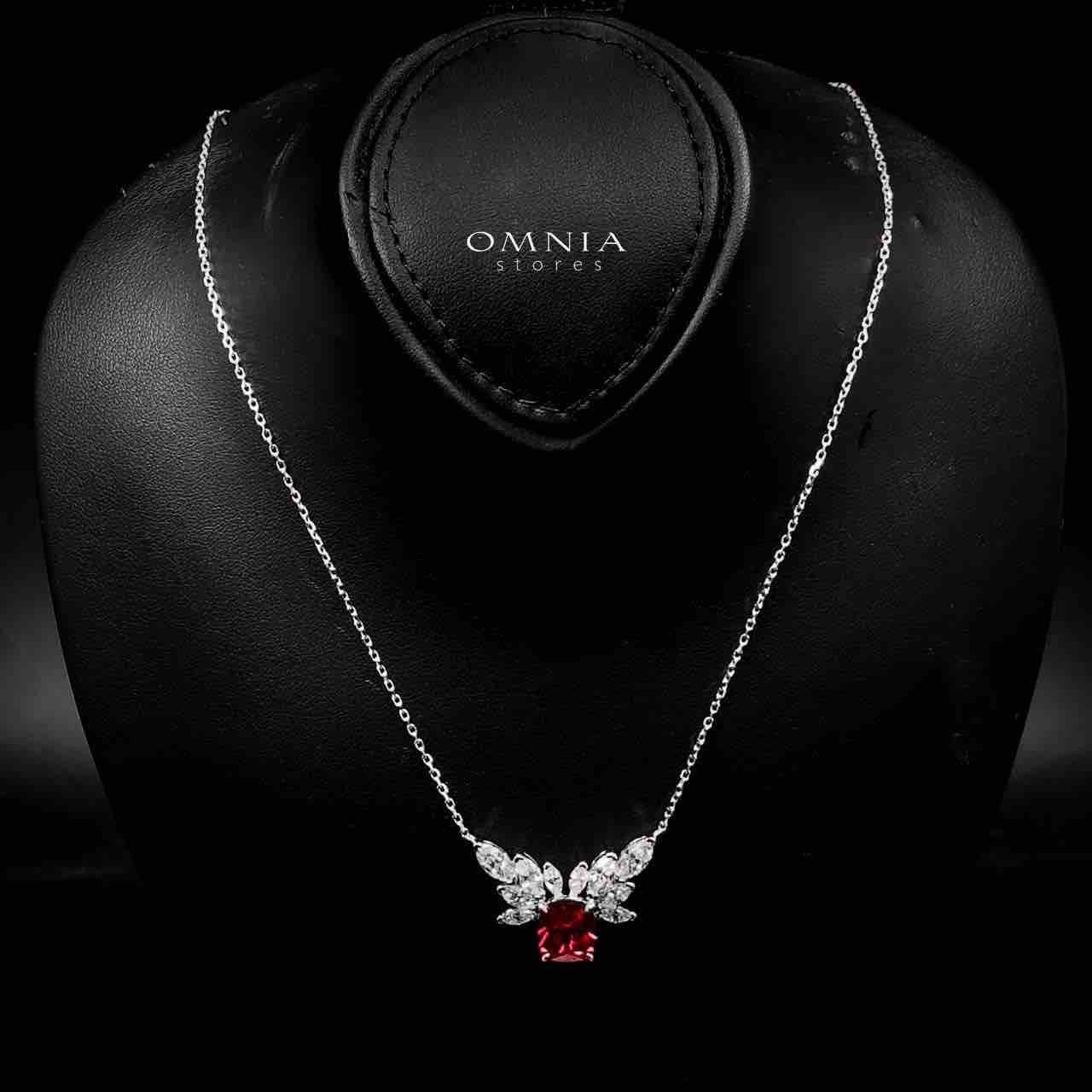 Omnia Haleema Silver With Red Pendant Necklace In 925 Silver Certified High Quality Lab Grown Stones - OMNIASTORES UAE
